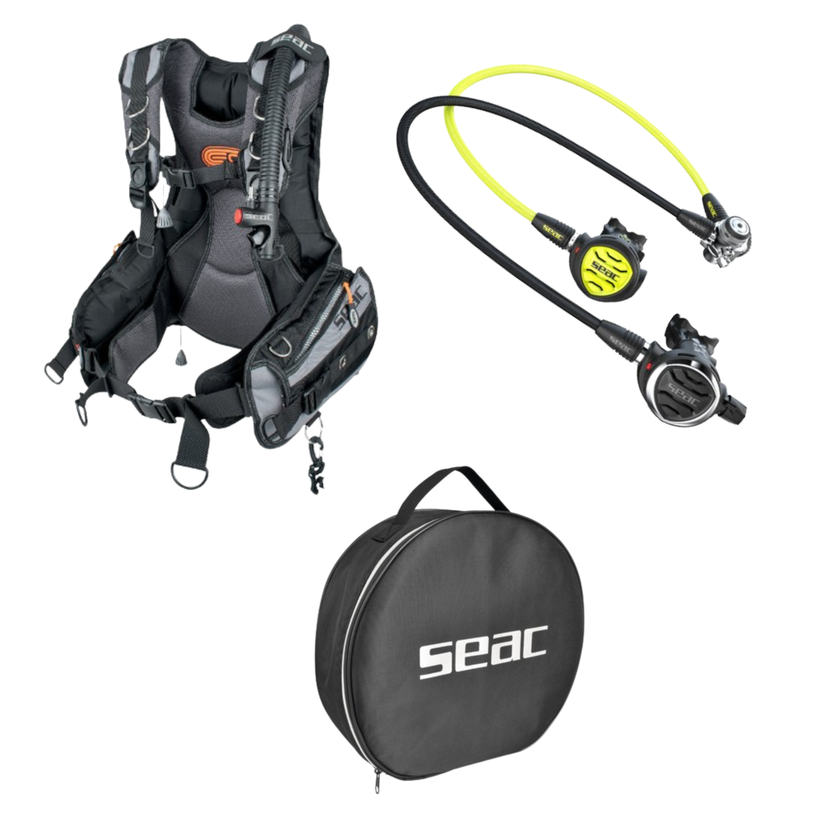 EQ PRO Dive Instructor Seac IT 500 Regulator Set with EQ PRO BCD Value Dive Package