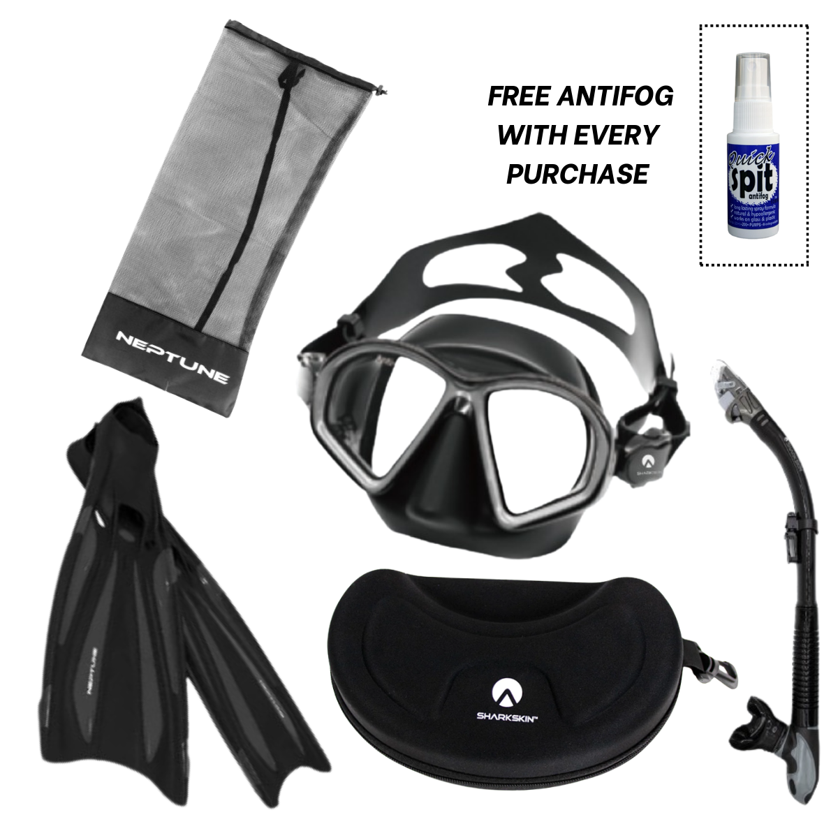 Sharkskin Ultimate SeaClear Mask, EasyClear Dry Snorkel Fin Package