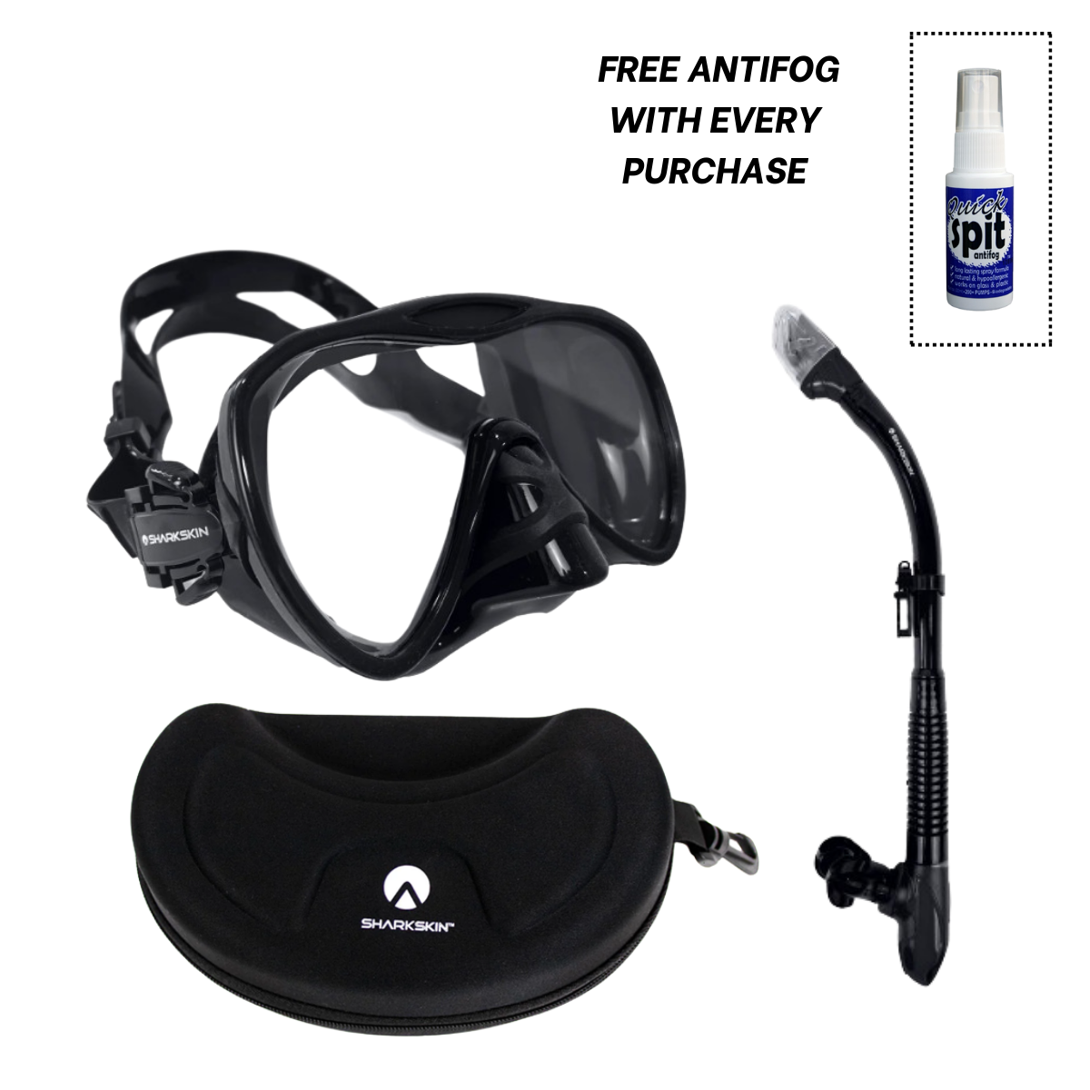 Sharkskin SoftSeal Plus Mask & Sharkskin EasyClear Dry Top Snorkel With Free Anti-fog