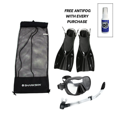 Sharkskin Adult Mask, Comfort Snorkel & Fin Set With Mesh Bag & Antifog