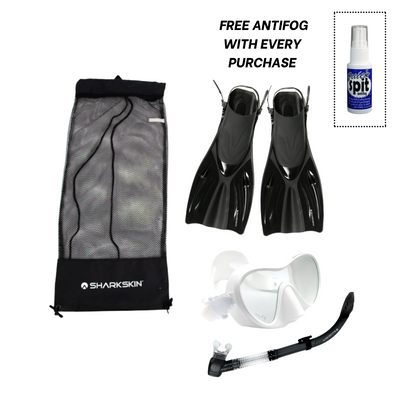 Sharkskin Adult Mask, Comfort Snorkel & Fin Set With Mesh Bag & Antifog
