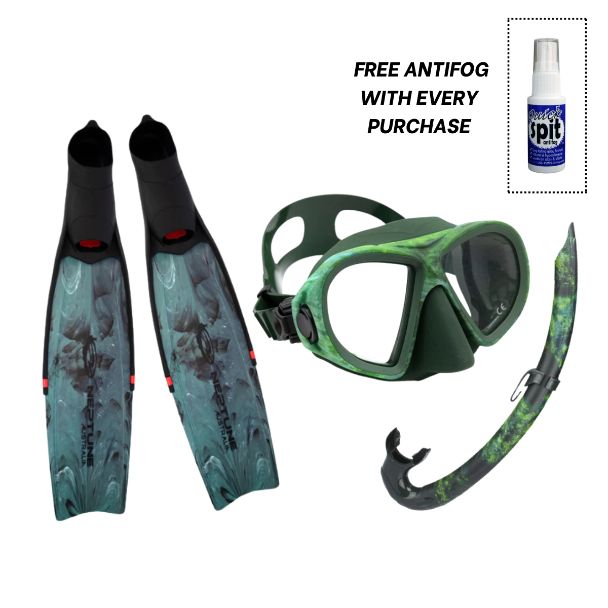 Covert Hunter Spearfishing Mask Snorkel Fins Set.