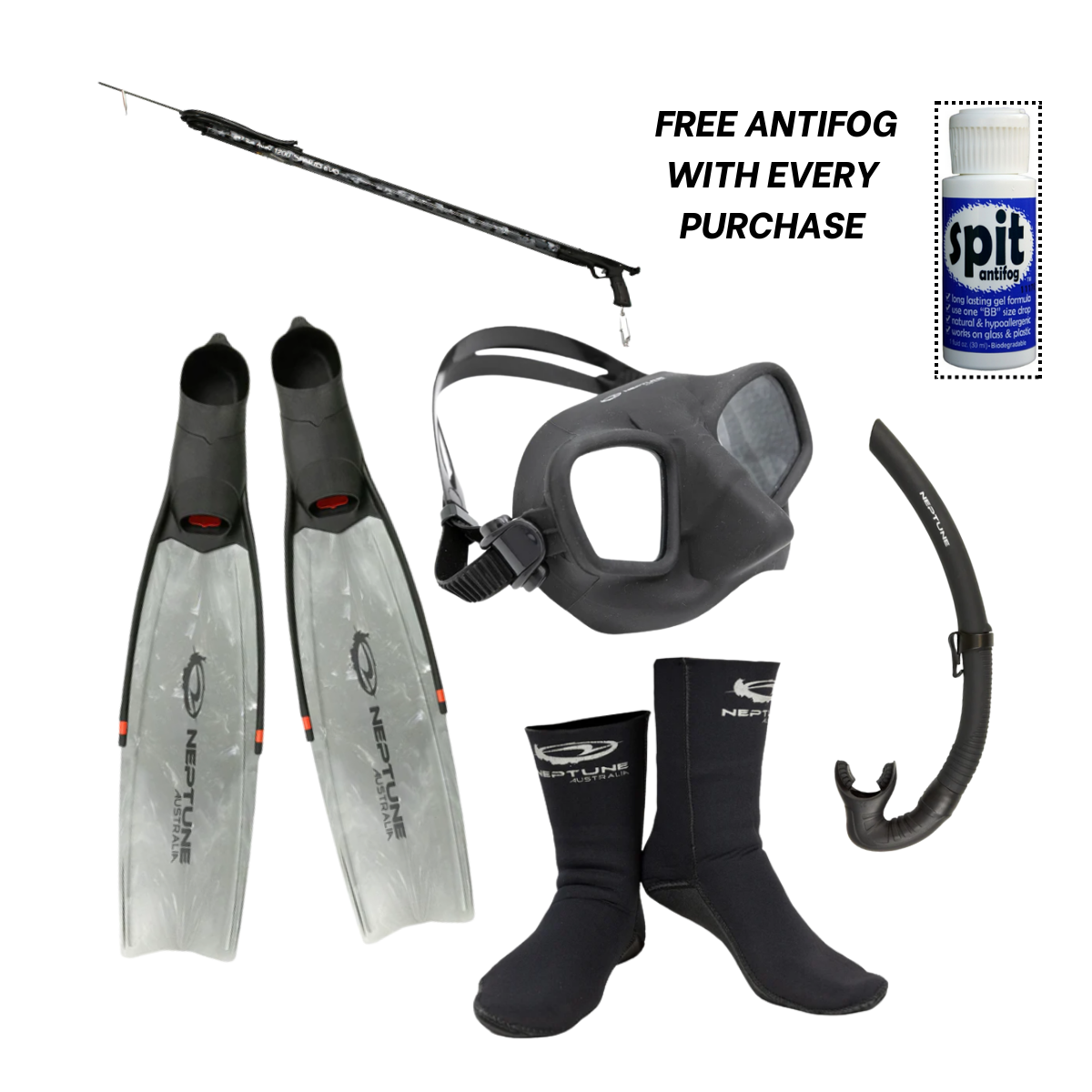 Catapult Fins With Blitz Mask, Snorkel & 3mm Socks + Rob Allen Sparid Evo Railgun