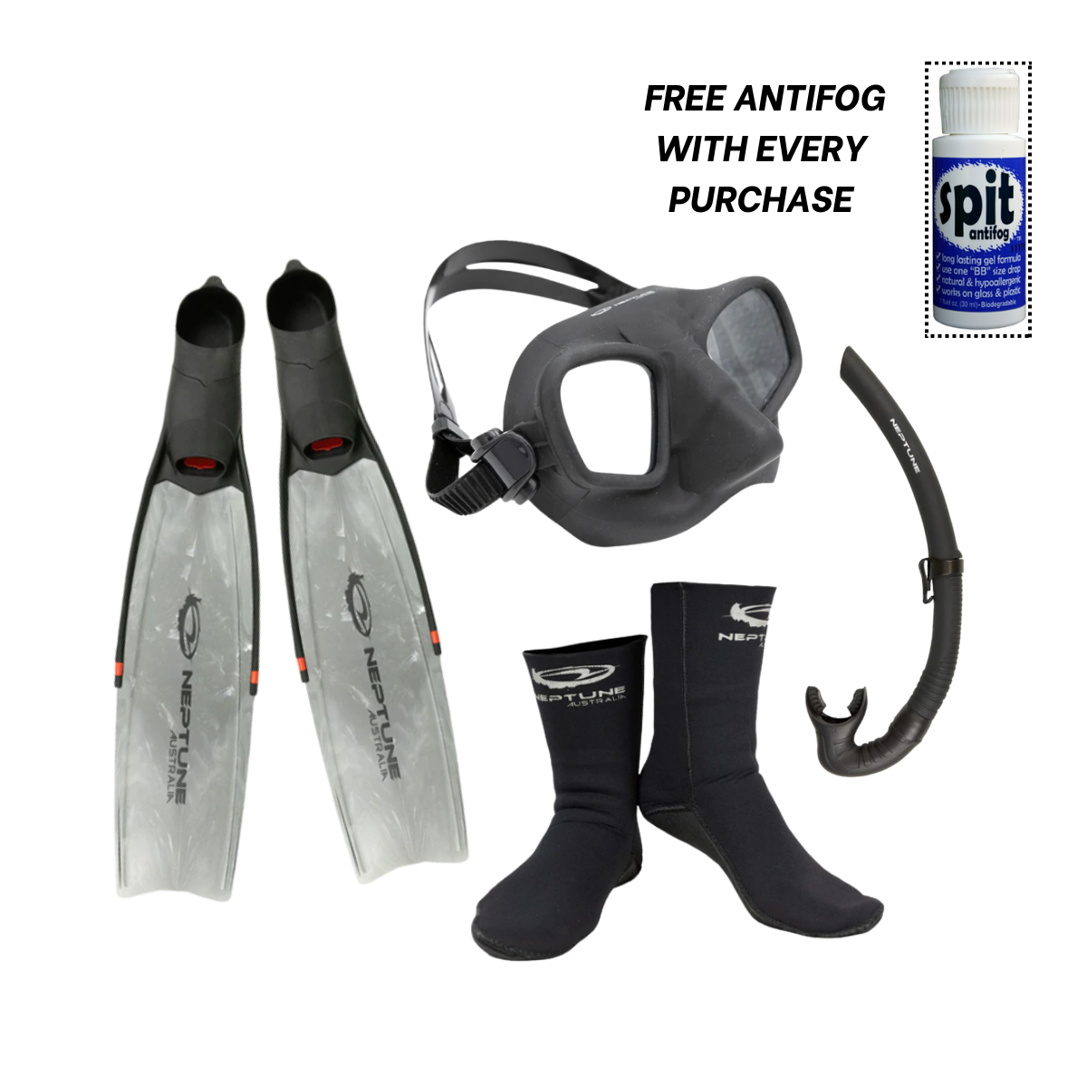 Catapult Fins With Blitz Mask, Snorkel & 3mm Socks + Free Antifog