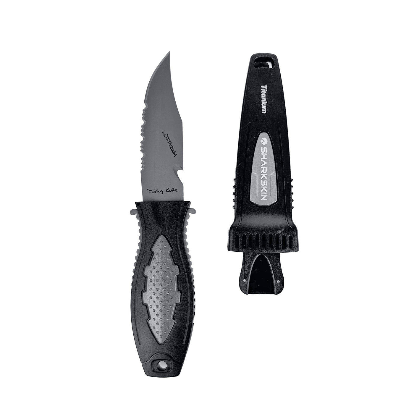 Sharkskin Titanium Knife Small With Press Quick Release Lock Sheath, BCD & Hose Mount