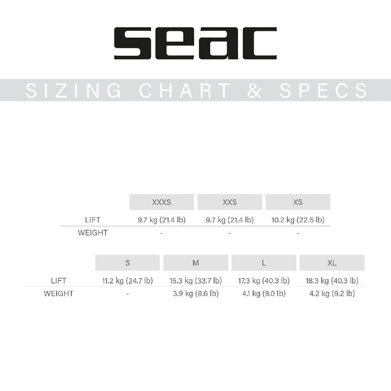 Seac Club BCD Size Chart